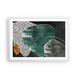 Póster en marco blanco - Abstracción colorista con un copo de oro - 70x50 cm