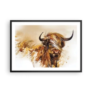 Póster en marco negro - Retrato de un toro en estilo artístico de acuarela. - 70x50cm - El orgullo del líder - Decoración de pared moderna para salón y dormitorio ARTTOR
