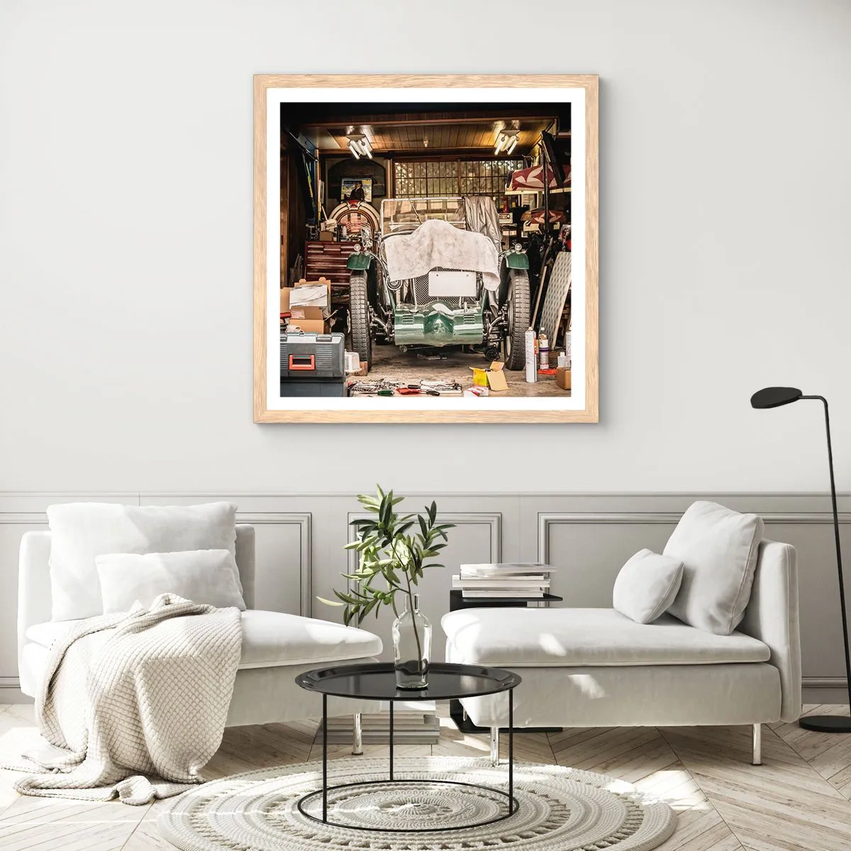 Póster en marco roble claro - Volver al pasado - 30x30 cm