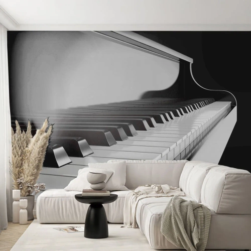 Fotomural Premium Sand - Un elegante primer plano de un teclado de piano. - 100x70cm - Armonía musical - Decoración de pared moderna para salón y dormitorio ARTTOR