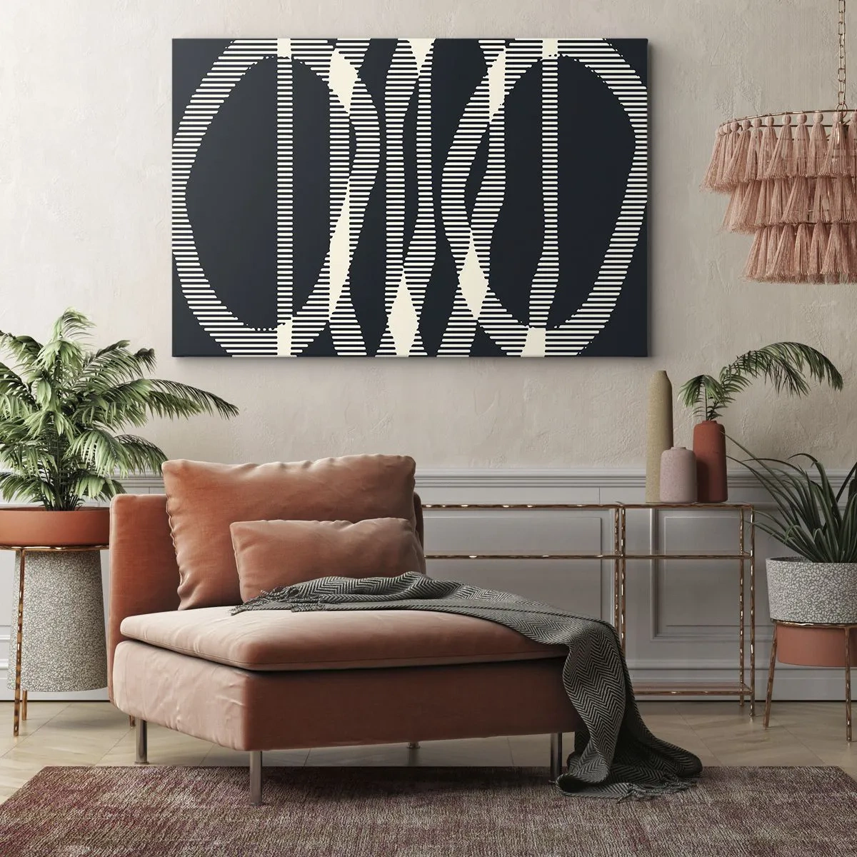 Cuadro sobre lienzo - Impresión de Imagen - Líneas geométricas en tonos claros sobre un fondo oscuro. - 70x50cm - Un intento de romper la oscuridad - Decoración de pared moderna para salón y dormitorio ARTTOR