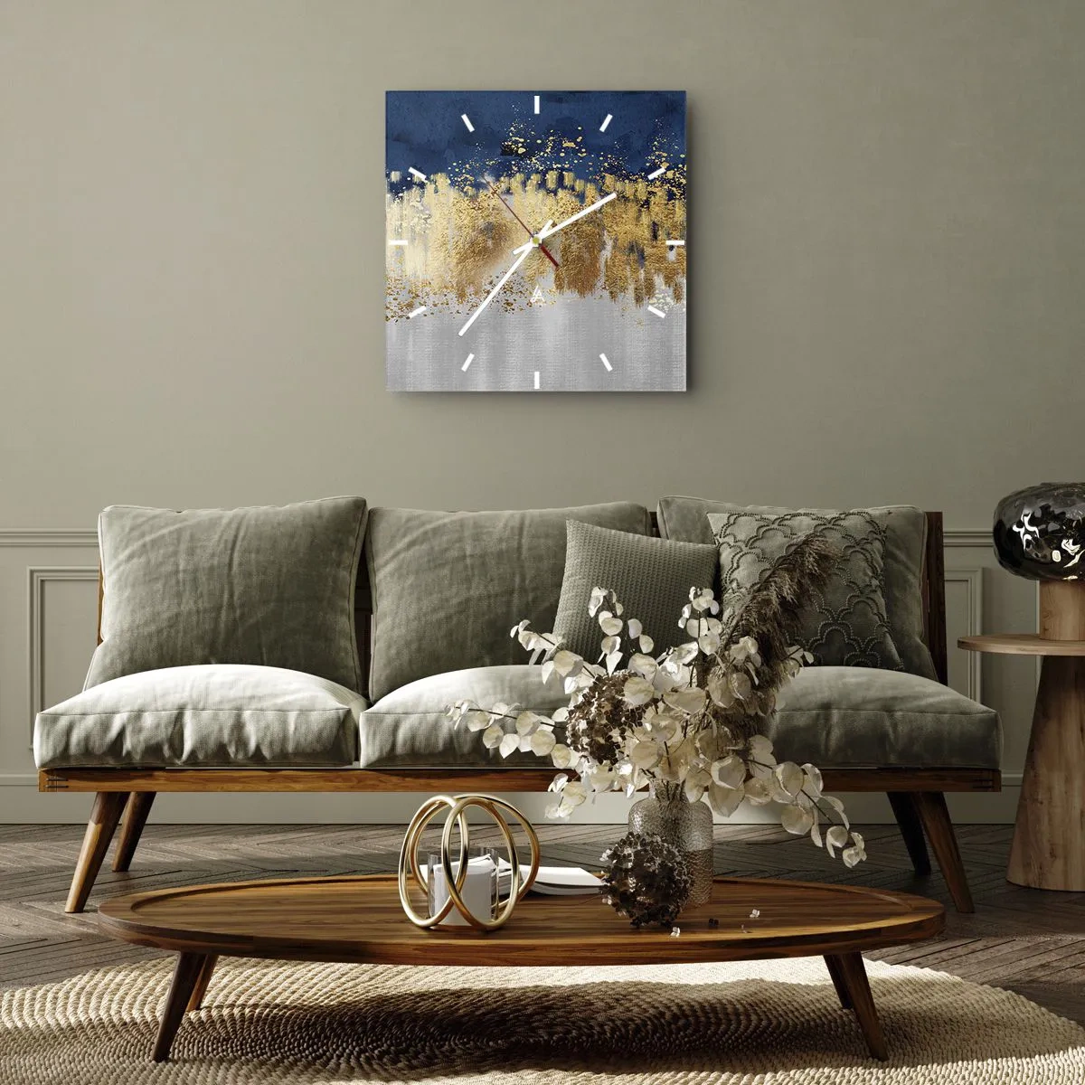 Reloj de pared - Reloj de vidrio - Composición moderna con chispas - 40x40 cm