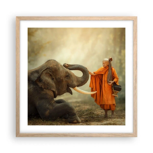 Póster en marco roble claro - Un encuentro en un viaje - 50x50 cm