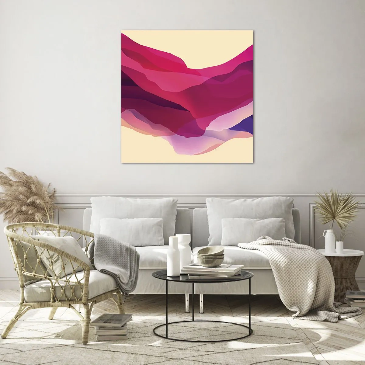 Cuadro sobre vidrio - Impresiones sobre Vidrio - Ondas púrpuras - 50x50 cm