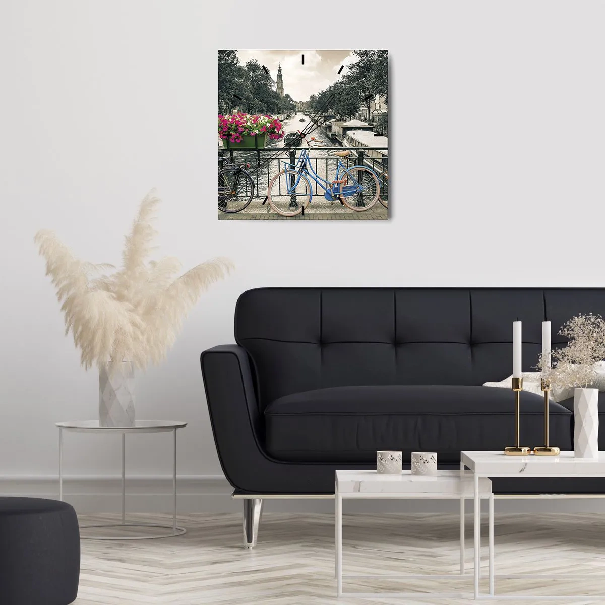 Reloj de pared - Reloj de vidrio - Los colores de una calle de Ámsterdam - 30x30 cm