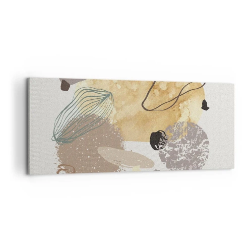 Cuadro sobre lienzo - Impresión de Imagen - Una composición de formas abstractas en beige y amarillo. - 120x50cm - Plumología aplicada - Decoración de pared moderna para salón y dormitorio ARTTOR