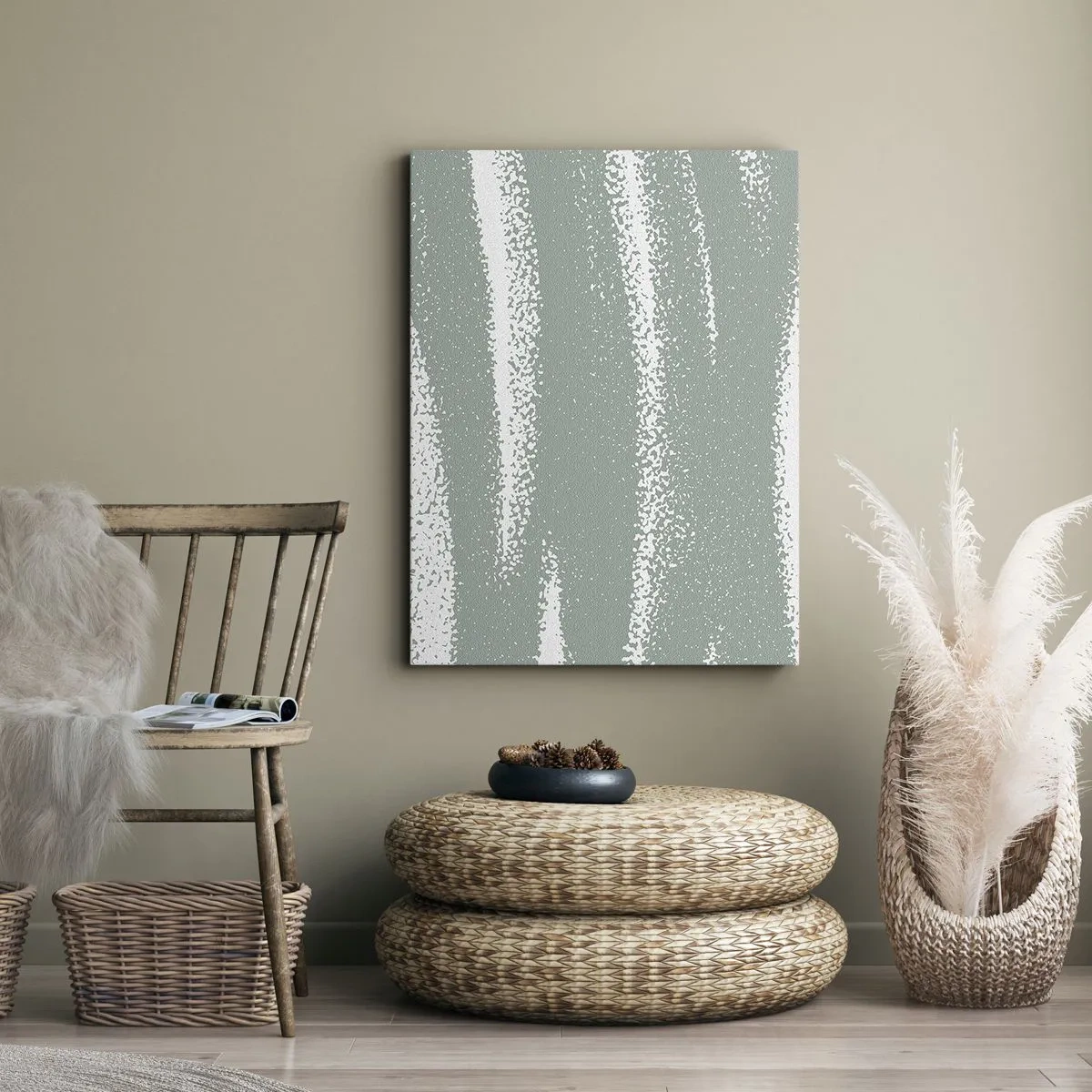 Cuadro sobre lienzo - Impresión de Imagen - Ondas invernales en tonos menta y blanco. - 50x70cm - Abstracción invernal - Decoración de pared moderna para salón y dormitorio ARTTOR