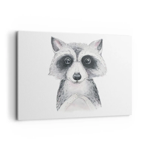 Cuadro sobre lienzo - Impresión de Imagen - Adorable retrato de un mapache sobre un fondo blanco. - 100x70cm - Un momento para la emoción - Decoración de pared moderna para salón y dormitorio ARTTOR