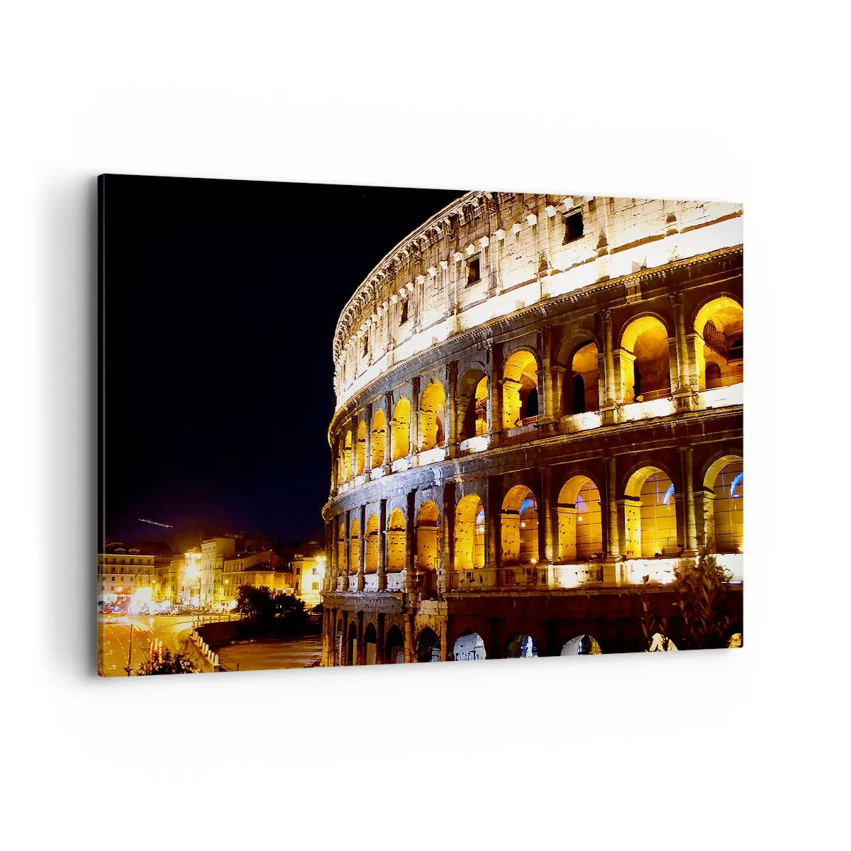 Cuadro sobre lienzo - Impresión de Imagen - El Coliseo iluminado por luces por la noche en Roma - 100x70cm - Los juegos están a punto de comenzar - Decoración de pared moderna para salón y dormitorio ARTTOR