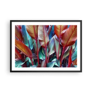 Póster en marco negro - Hojas coloridas de plantas tropicales en la espesura. - 70x50cm - Un matorral de colores - Decoración de pared moderna para salón y dormitorio ARTTOR