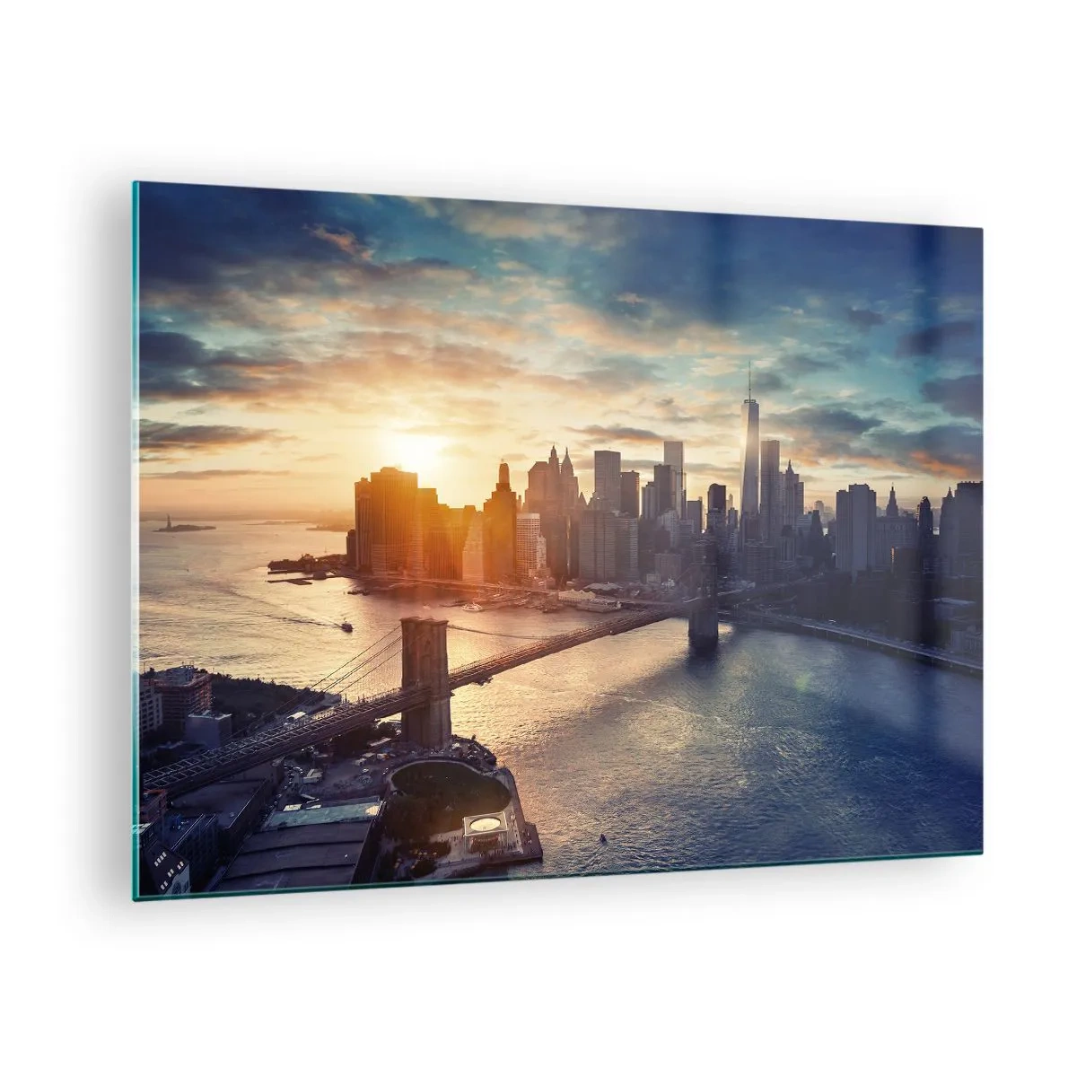 Cuadro sobre vidrio - Impresiones sobre Vidrio - Vista de la ciudad al atardecer con el puente en primer plano - 70x50cm - Un monumento a la cultura occidental - Decoración de pared moderna para salón y dormitorio ARTTOR