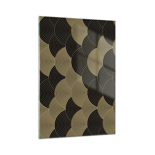 Cuadro sobre vidrio - Impresiones sobre Vidrio - Semicírculos dorados en un patrón japonés regular - 50x70cm - Multiplicación de la unidad - Decoración de pared moderna para salón y dormitorio ARTTOR