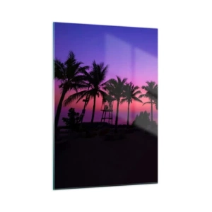 Cuadro sobre vidrio - Impresiones sobre Vidrio - Palmeras con el telón de fondo de una puesta de sol de color rosa púrpura. - 50x70cm - Atardecer bajo las palmeras - Decoración de pared moderna para salón y dormitorio ARTTOR