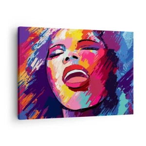 Cuadro sobre lienzo - Impresión de Imagen - Retrato abstracto de una mujer en colores vivos. - 70x50cm - Canta toda una vida - Decoración de pared moderna para salón y dormitorio ARTTOR
