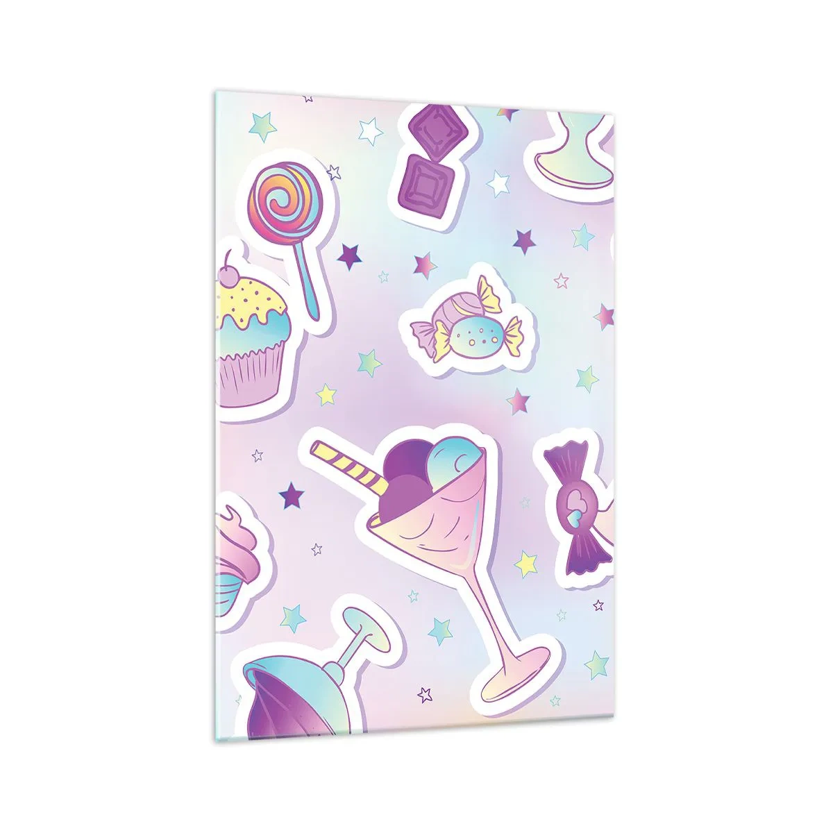 Cuadro sobre vidrio - Impresiones sobre Vidrio - Patrones pastel con dulces y postres. - 70x100cm - Cumplir años todos los días - Decoración de pared moderna para salón y dormitorio ARTTOR
