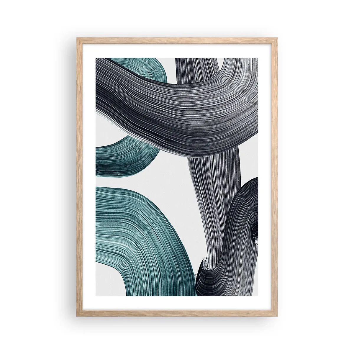 Póster en marco roble claro - Senderos esmeralda y negro - 50x70 cm