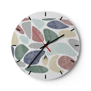 Reloj de pared - Reloj de vidrio - Formas orgánicas coloridas sobre un fondo claro - 30x30cm - Mosaico de colores empolvados - Decoración de pared moderna para salón, cocina y dormitorio ARTTOR