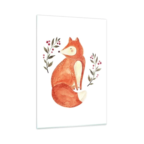 Cuadro sobre vidrio - Impresiones sobre Vidrio - Un zorro de acuarela rodeado de ramitas con bayas. - 80x120cm - Pequeño pelirrojo - Decoración de pared moderna para salón y dormitorio ARTTOR