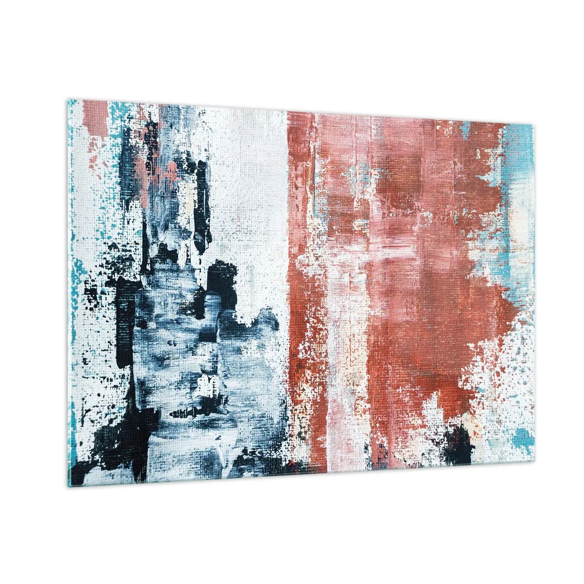 Cuadro sobre vidrio - Impresiones sobre Vidrio - Una combinación abstracta de azul y rojo oxidado. - 100x70cm - Mitad abstracción, mitad abstracción - Decoración de pared moderna para salón y dormitorio ARTTOR