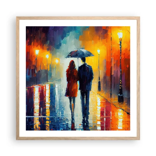 Póster en marco roble claro - Juntos en una noche llena de color - 60x60 cm