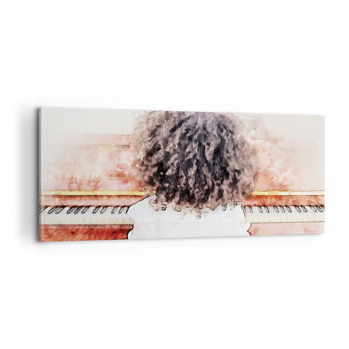 Cuadro sobre lienzo - Impresión de Imagen - Una chica con cabello tupido al piano - 120x50cm - Descubriendo un mundo nuevo - Decoración de pared moderna para salón y dormitorio ARTTOR