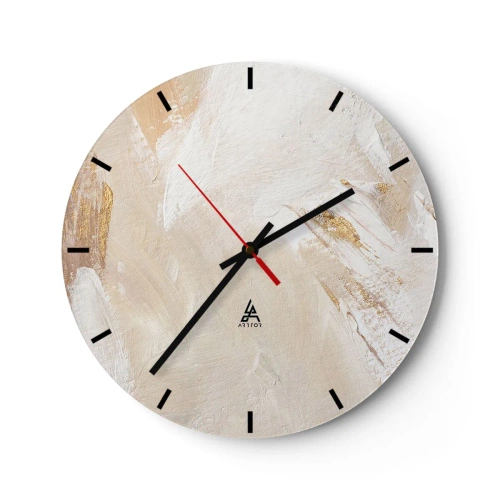 Reloj de pared - Reloj de vidrio - Composición de pintura beige y blanca con textura de pincel. - 30x30cm - Composición en pastel - Decoración de pared moderna para salón, cocina y dormitorio ARTTOR