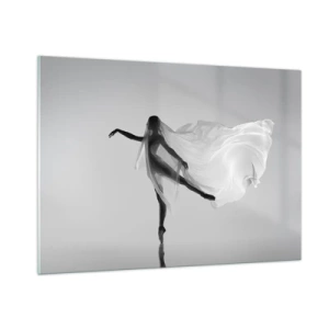 Cuadro sobre vidrio - Impresiones sobre Vidrio - Silueta de una bailarina con un velo flotante en movimiento. - 100x70cm - Ligereza y gracia - Decoración de pared moderna para salón y dormitorio ARTTOR
