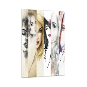 Cuadro sobre vidrio - Impresiones sobre Vidrio - Un collage de retratos de mujeres en varios estilos artísticos. - 50x70cm - Y siempre eres tú - Decoración de pared moderna para salón y dormitorio ARTTOR