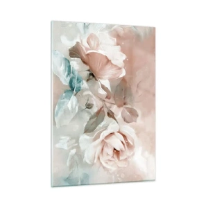 Cuadro sobre vidrio - Impresiones sobre Vidrio - Delicadas rosas de acuarela pastel sobre un fondo claro. - 50x70cm - El espíritu del romanticismo - Decoración de pared moderna para salón y dormitorio ARTTOR