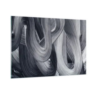 Cuadro sobre vidrio - Impresiones sobre Vidrio - Pinceladas abstractas en tonos negros y grises - 100x70cm - La fluidez de la realidad - Decoración de pared moderna para salón y dormitorio ARTTOR