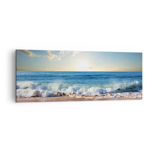 Cuadro sobre lienzo - Impresión de Imagen - Una playa soleada con olas rompiendo en la orilla. - 140x50cm - Movimiento y quietud al mismo tiempo - Decoración de pared moderna para salón y dormitorio ARTTOR