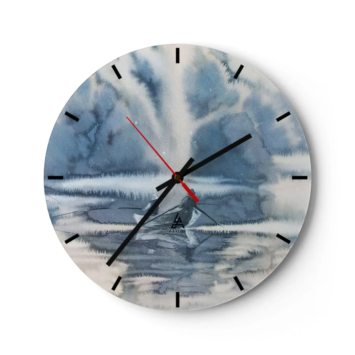 Reloj de pared - Reloj de vidrio - Escena de pesca en un lago tranquilo rodeado de árboles brumosos. - 30x30cm - Pescadores en su paraíso - Decoración de pared moderna para salón, cocina y dormitorio ARTTOR