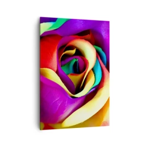 Cuadro sobre lienzo - Impresión de Imagen - Una rosa colorida en tonos arcoíris. - 70x100cm - Es imposible - Decoración de pared moderna para salón y dormitorio ARTTOR