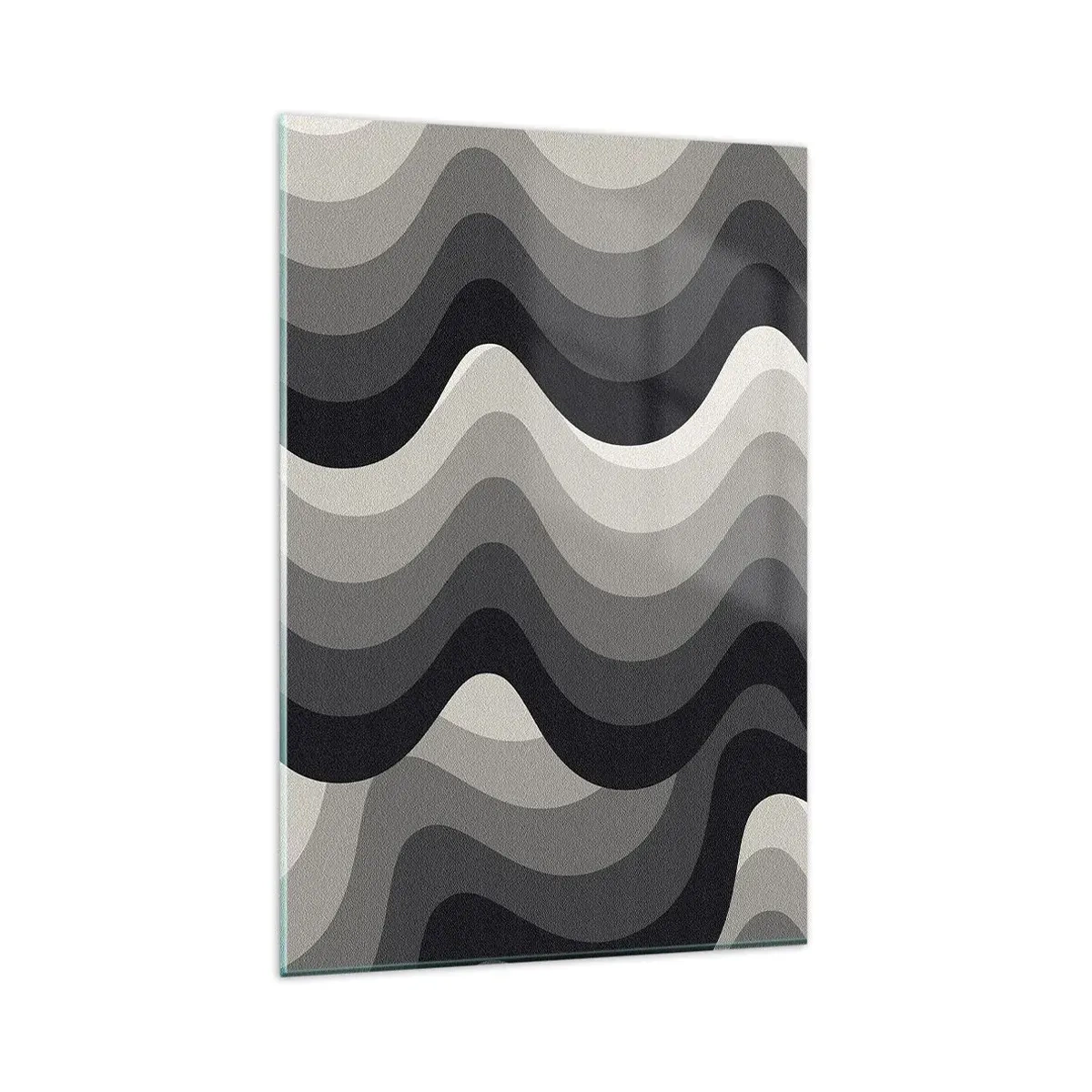 Cuadro sobre vidrio - Impresiones sobre Vidrio - Patrones ondulados en blanco y negro en tonos de gris. - 80x120cm - Ola tras ola - Decoración de pared moderna para salón y dormitorio ARTTOR