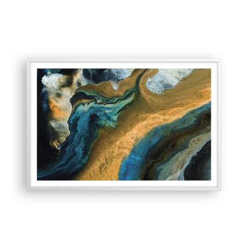 Póster en marco blanco - Azul - amarillo - influencia mutua - 91x61 cm