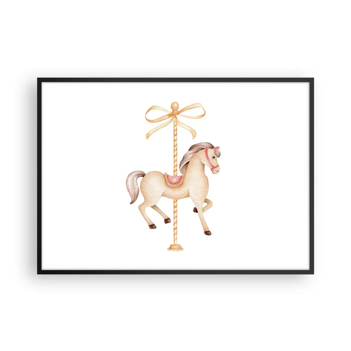 Póster en marco negro - Un caballo de carrusel con un arco en delicados pasteles. - 100x70cm - Al trote grácil - Decoración de pared moderna para salón y dormitorio ARTTOR