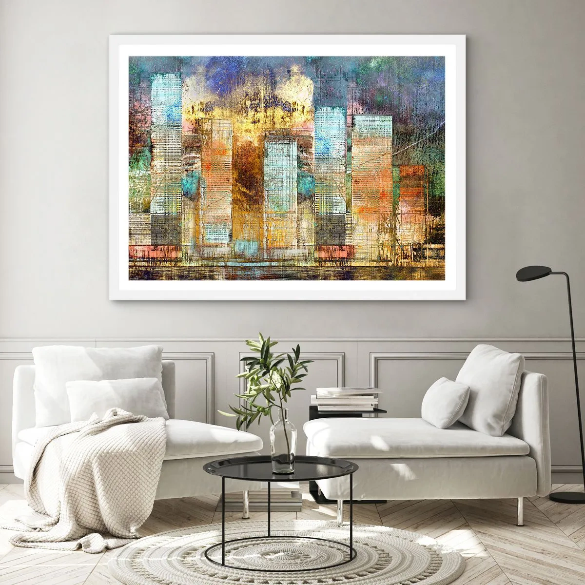 Póster en marco blanco - Metrópolis soleada - 70x50 cm