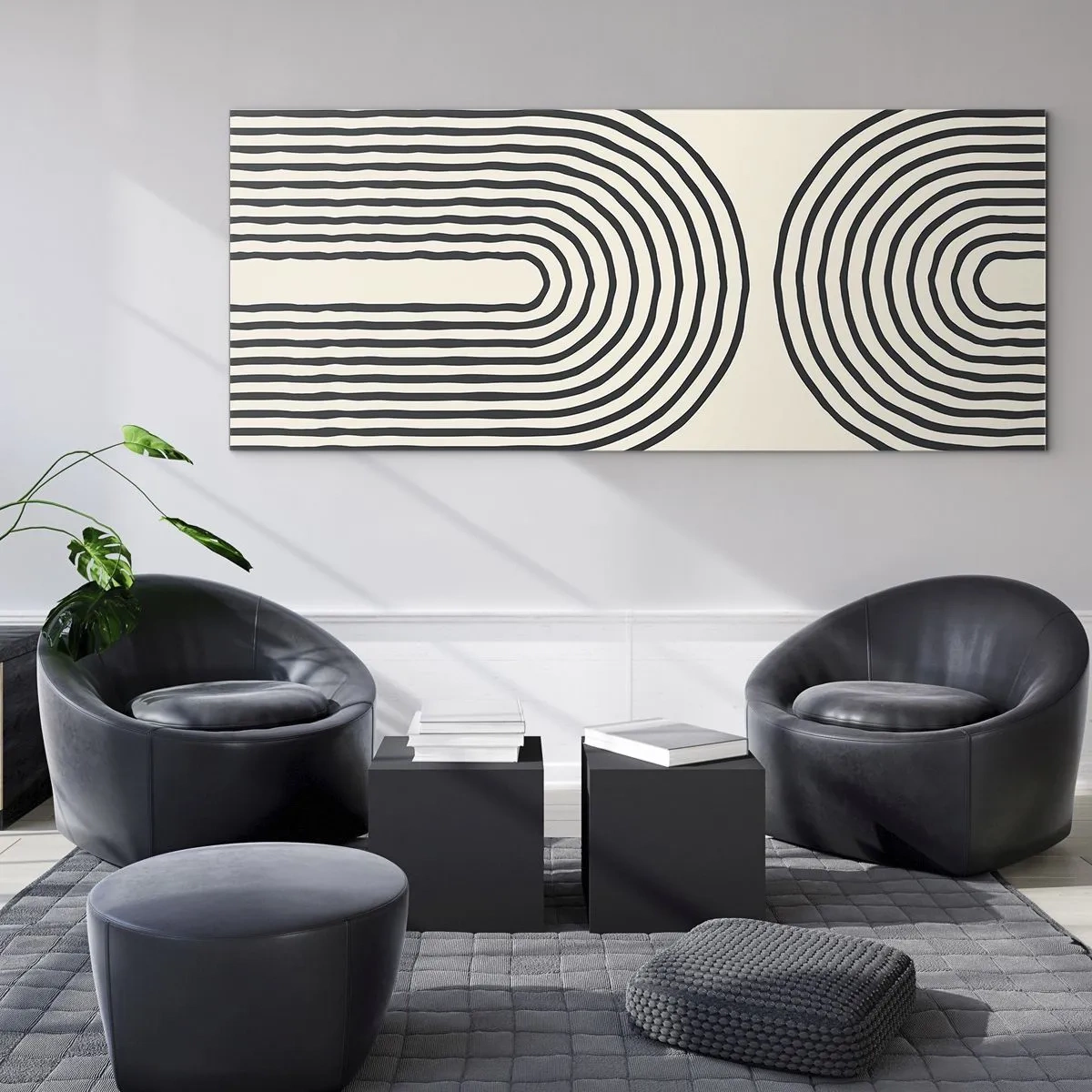 Cuadro sobre vidrio - Impresiones sobre Vidrio - Patrón geométrico abstracto con líneas simétricas sobre un fondo claro. - 160x50cm - Próximamente... - Decoración de pared moderna para salón y dormitorio ARTTOR