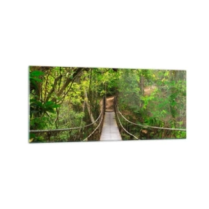 Cuadro sobre vidrio - Impresiones sobre Vidrio - Un puente colgante rodeado de una selva tropical verde. - 120x50cm - Porque la vid crece en el jardín - Decoración de pared moderna para salón y dormitorio ARTTOR
