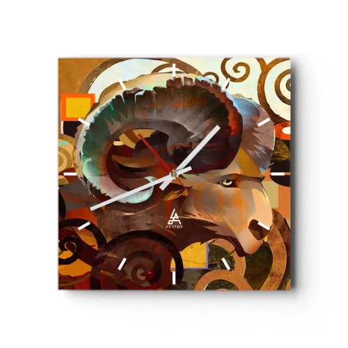 Reloj de pared - Reloj de vidrio - Un carnero simbólico en una composición abstracta. - 30x30cm - Magia - religiones - rituales - Decoración de pared moderna para salón y dormitorio ARTTOR