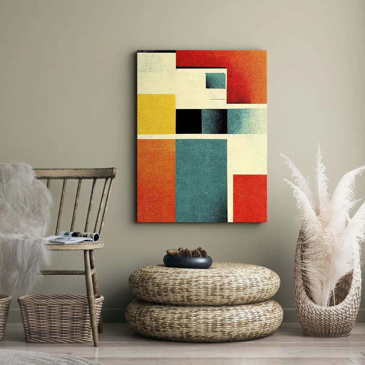 Cuadro sobre lienzo - Impresión de Imagen - Abstracción geométrica con rectángulos y cuadrados de colores. - 50x70cm - Abstracción geométrica - buena energía - Decoración de pared moderna para salón y dormitorio ARTTOR