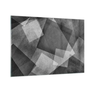 Cuadro sobre vidrio - Impresiones sobre Vidrio - Abstracción geométrica en tonos negro, blanco y gris. - 100x70cm - Un símbolo eterno de permanencia y orden - Decoración de pared moderna para salón y dormitorio ARTTOR