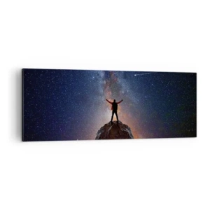 Cuadro sobre lienzo - Impresión de Imagen - Una figura en la cima de una montaña bajo un cielo estrellado. - 140x50cm - ¡El poder está conmigo! - Decoración de pared moderna para salón y dormitorio ARTTOR
