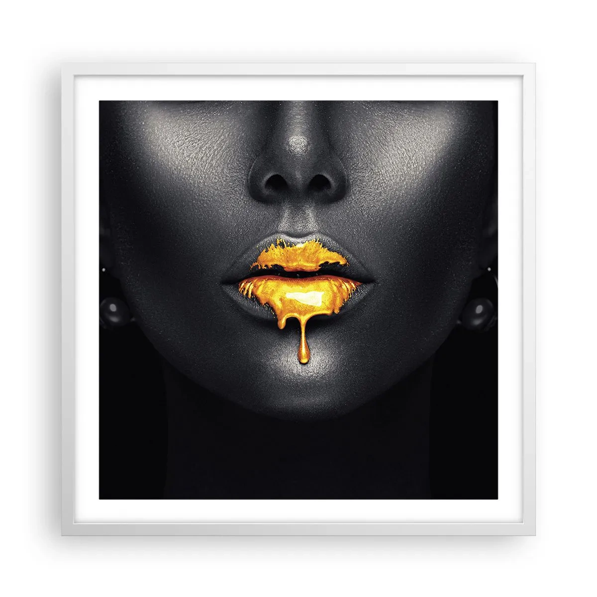 Póster en marco blanco - Labios de oro - 60x60 cm