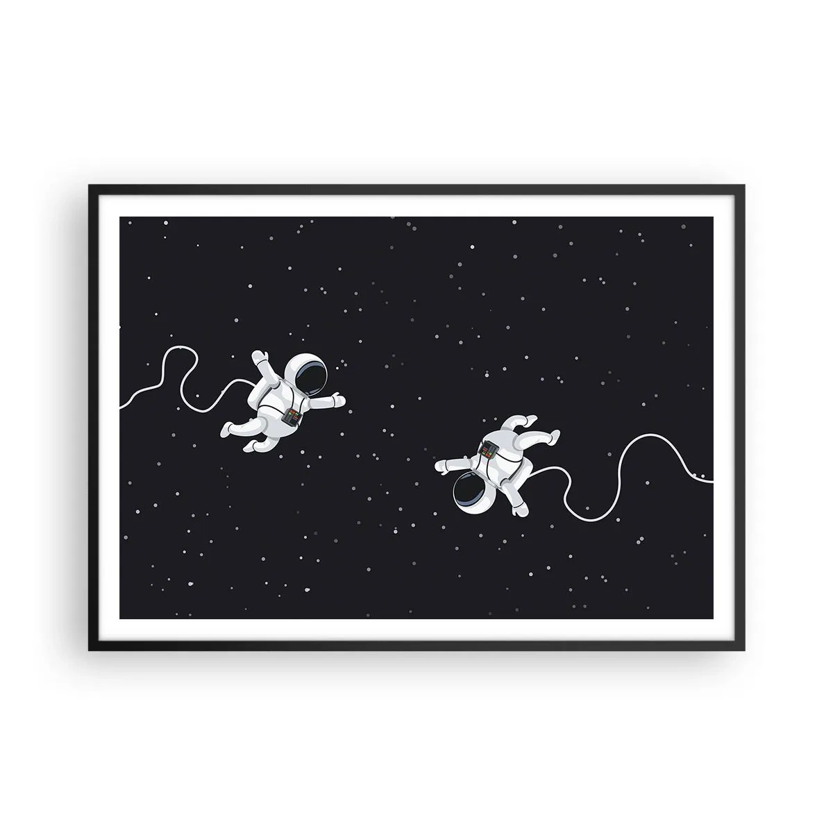 Póster en marco negro - Astronautas flotando en el espacio con un telón de fondo de estrellas. - 100x70cm - Danza cósmica - Decoración de pared moderna para salón y dormitorio ARTTOR