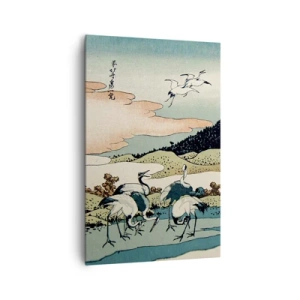 Cuadro sobre lienzo - Impresión de Imagen - Gráficos tradicionales japoneses con montañas y grúas. - 80x120cm - Alma japonesa - Decoración de pared moderna para salón y dormitorio ARTTOR