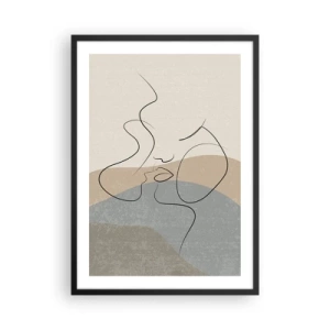 Póster en marco negro - Una línea minimalista que crea un rostro femenino. - 50x70cm - Como una pincelada - Decoración de pared moderna para salón y dormitorio ARTTOR