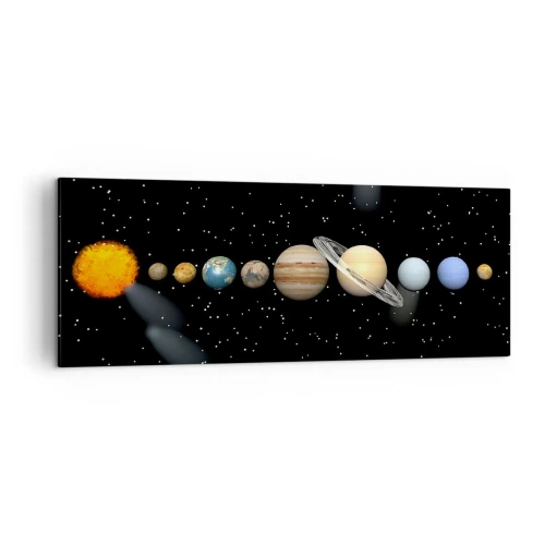 Cuadro sobre lienzo - Impresión de Imagen - El sistema solar con planetas sobre un fondo de estrellas en el espacio. - 140x50cm - Los planetas en armonía - Decoración de pared moderna para salón y dormitorio ARTTOR
