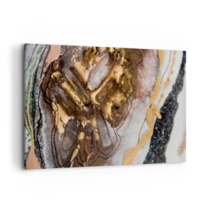 Cuadro sobre lienzo - Impresión de Imagen - Composición abstracta con elementos de oro y cristales. - 100x70cm - Elemento de la tierra - Decoración de pared moderna para salón y dormitorio ARTTOR
