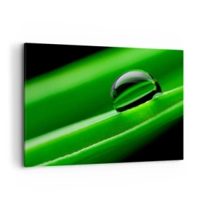 Cuadro sobre lienzo - Impresión de Imagen - Primer plano de una gota de rocío sobre una hoja verde - 120x80cm - La vida de cerca - Decoración de pared moderna para salón y dormitorio ARTTOR